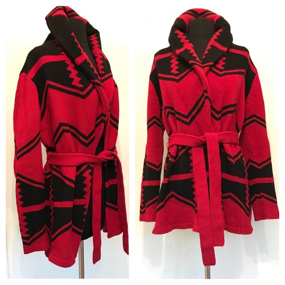 Ralph Lauren Lambswool Belted Aztec Southwestern Cardigan - Picture 1 of 7